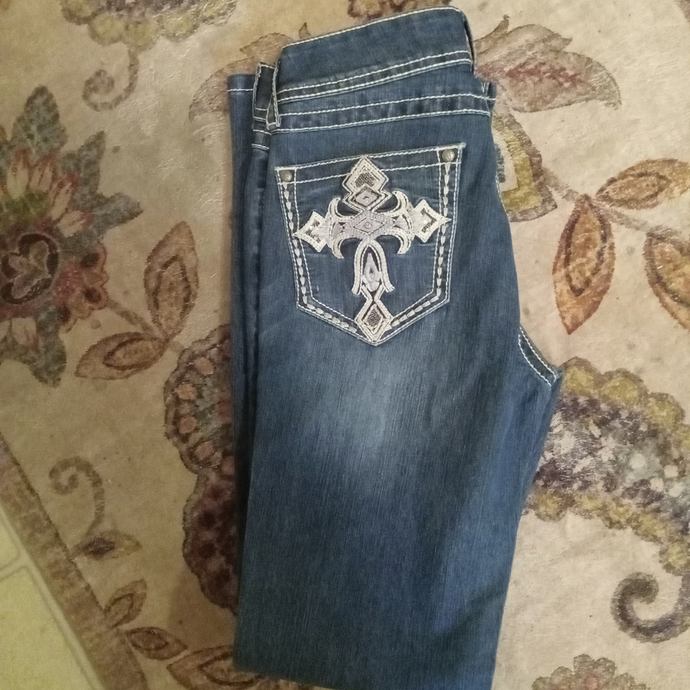 Rock & Roll Cowgirl Denim Jeans with White Stitching